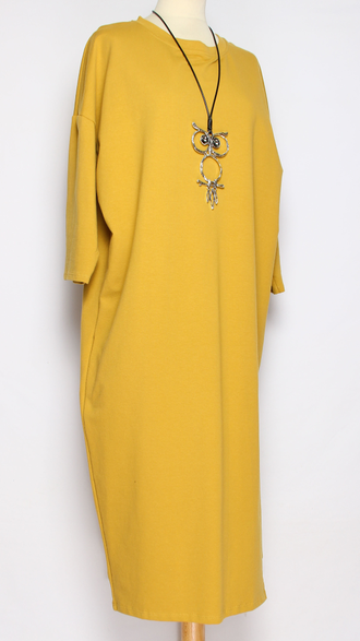 ПЛАТЬЕ БОХО "Большой разрез плотное" горчичное р.46-52