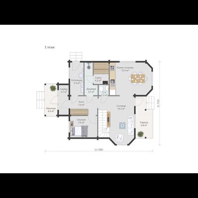 &quot;Семейный Очаг&quot;: Просторный Дом из Клееного Бруса с Сауной 145 м²