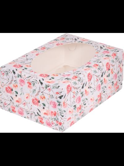 Коробка на 6 капкейков с окном (розы), 235*160*100мм