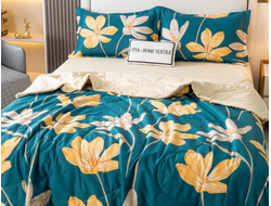 Комплект постельного белья 1.5 спальное или Евро сатин с одеялом покрывалом рисунок Цветы OB102