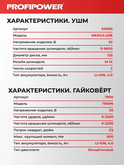 Аккумуляторный бесщеточный набор 2в1 PROFIPOWER ProfiSet-2H20