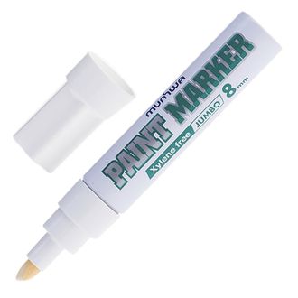 Маркер-краска лаковый (paint marker) MUNHWA "Jumbo", 8 мм, БЕЛЫЙ, нитро-основа, алюминиевый корпус, JPM-05