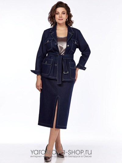 Женский юбочный джинсовый костюм