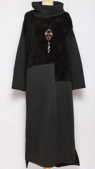 ПЛАТЬЕ БОХО ТЕПЛОЕ "МЕХ ХОМУТ" черное до р.54