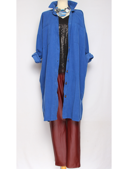 Платье-рубашка Бохо "Вельвет "электрик до р.54