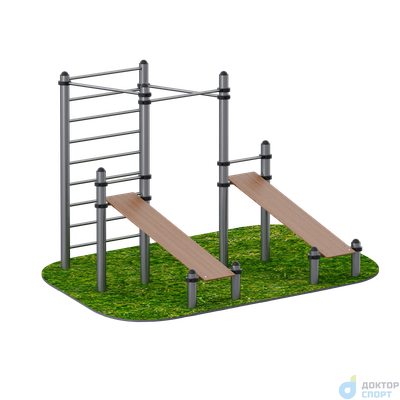 Комплекс из 2 скамеек для пресса и трех турников