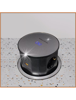 Блок розеток вертикальный POP UP ELIT GLASS с функцией беспроводной зарядки (черный)