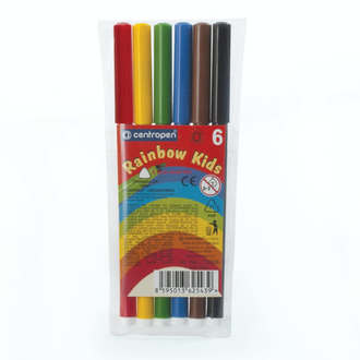 Фломастеры 6 ЦВЕТОВ CENTROPEN "Rainbow Kids", трехгранные, смываемые, вентил.колпачок, 7550/6ET, 7 7550 0602, 10 наборов