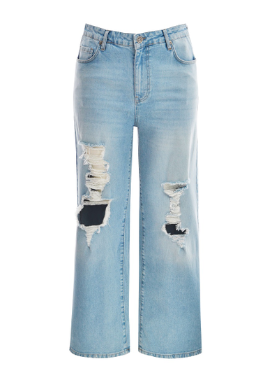 Джинсы straight голубые с эффектом рваных