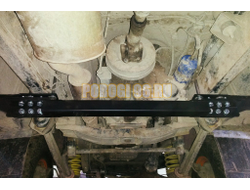 Силовые пороги на УАЗ Хантер 2003- с лифом кузова, крепление к раме, поперечина, накладки из рифлёного алюминия (05.350.13)