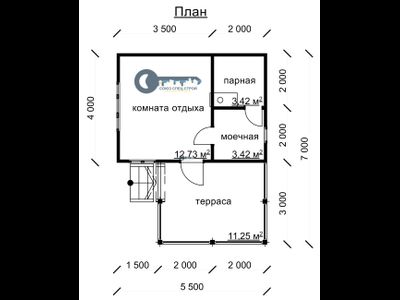 Б-13  ГАБАРИТНЫЕ РАЗМЕРЫ: (7Х5.5М) 1 ЭТАЖ, ОБЩАЯ ПЛОЩАДЬ: 34М²
