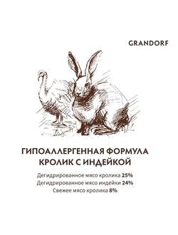 Grandorf (Грандорф) сухой корм для стерилизованных кошек и кастрированных котов Кролик с индейкой, 400 г