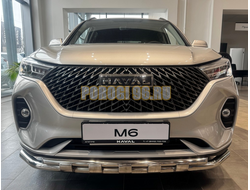 Защита переднего бампера двойная с перемычками Папа Тюнинг d60/42 для HAVAL M6 2023-