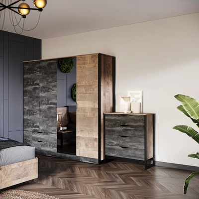 Шкаф Стокгольм четырехдверный, дуб гранж песочный, железный камень