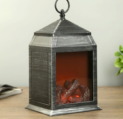 Фонарь со светодиодной подсветкой Камин черный-хром 29х16х12см