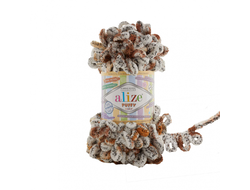 Пряжа Puffy Color Alize   (Ализе Пуффи колор) Состав: 100 % микрополиэстер акрил Вес: 100 гр Метраж: 9,5 м.  цвет коричневый белый  7503