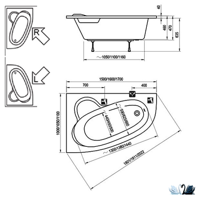Акриловая ванна Ravak Asymmetric C491000000 170 х 110 см, асимметричная, угловая правая