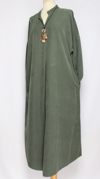 Платье Бохо вельветовое "СТОЙКА ЗАЩИП ПУГОВКИ" джинс, бежевое, малахит, хаки до р.52