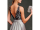 Черно белое вечернее атласное платье в пол на свадьбу DL-19508-2