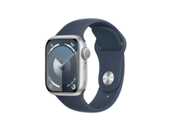 Apple Watch Series 9 41mm Silver Aluminium Case With Storm Blue Sport Band M/L
