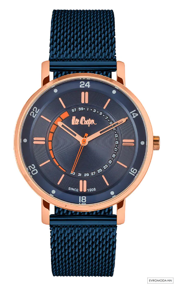 Мужские наручные часы Lee Cooper, синий циферблат, синий браслет миланского плетения, корпус розой
