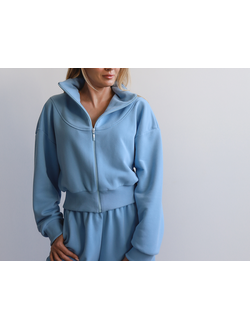 Куртка на молнии хлопковый велюр укороченная (небесный)