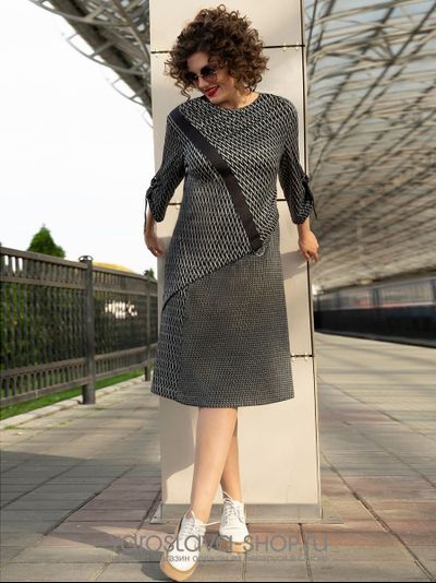 Модель: 1271. Платье комбинированное "твид" с деталями по диагонали.