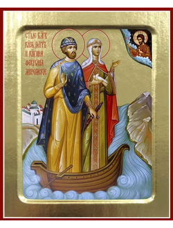 Петр и Феврония Муромские, Святые Чудотворцы. Рукописная икона. 22х28см.