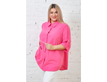 Яркая женская рубашка свободного силуэта из хлопка Арт. 1355 (цвет розовый) Размеры 56-72