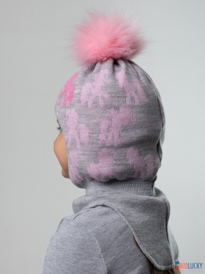 Шапка-шлем 23101-03 с утеплит., хб подклад, серый,розовый 48-50
