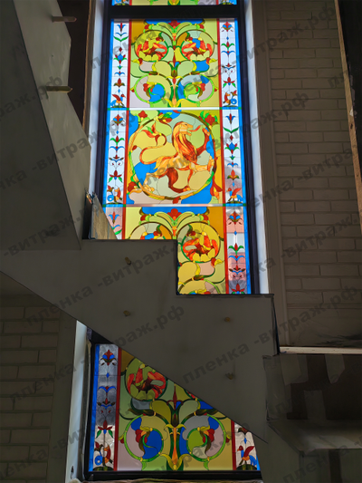 Витражная пленка, витражная пленка самоклеющаяся под заказ,пленочный витраж в старорусском стиле