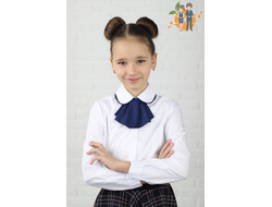 В-27 Блузка притален. со съемным жабо, модал, дл/рукав 122-152 (белый/синий)