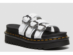 БОСОНОЖКИ DR. MARTENS BLAIRE FLOWER BUCKLE LEATHER SLIDE белые