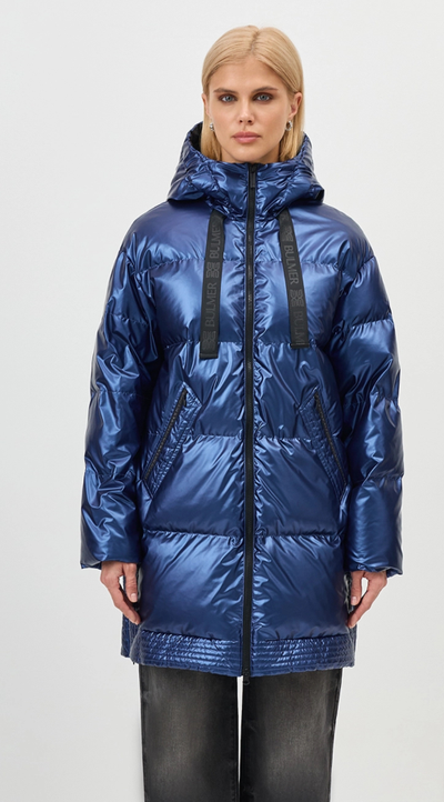 Укороченный синий-металлик пуховик