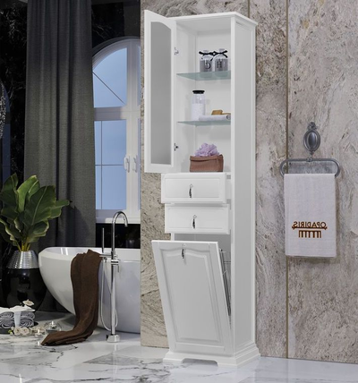 Пенал Opadiris Риспекто 40 с бельевой корзиной белый матовый, левый