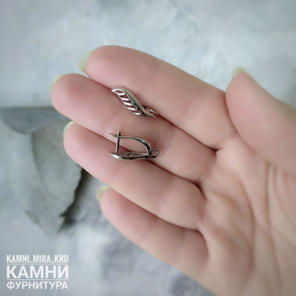 Швензы ЛИСТ 5,5х18,5 мм ЛЮКС с английской застежкой, родиевое покрытие, цена за пару