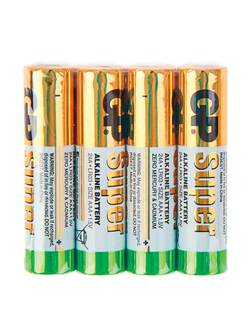 Батарейки КОМПЛЕКТ 4 шт., GP Super, AAA (LR03, 24А), алкалиновые, мизинчиковые, в пленке, 24ARS-2SB4