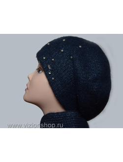 Берет и шарф синий женский итальянский вязаный Vizio 6108