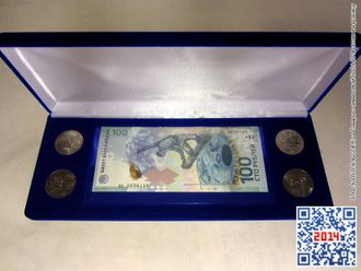 Набор 4 монеты + 1 купюра «Sochi-2014» (3 исполнения)