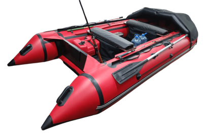Моторная лодка ДИКИЙ 380 НДНД с тентом красный вещи в лодке бак