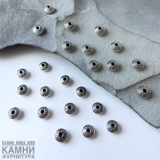Металлические рондели 6 мм "Юла" цвет античное серебро, цена за набор
