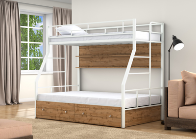 Двухъярусная кровать Раута Твист Белый ящики полка дуб ватан фото