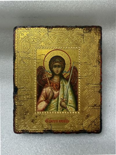 Ангел-Хранитель. Рукописная икона 9х10,5см, стилизованная "под старину"