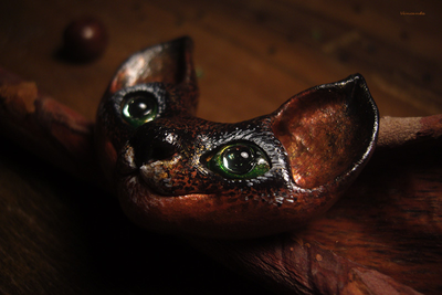 Необычная брошь с котом "Осенний Уголёк"