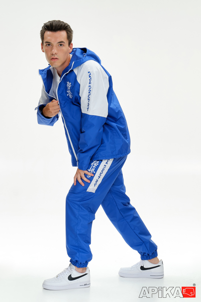 APIKA ветрозащитный тренировочный спортивный костюм ярко-синий с белым