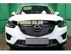 Защита радиатора Mazda CX-5 2015-2017 3D black с парктроником верх PREMIUM