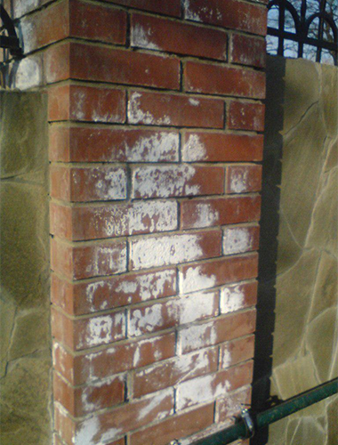 Кирпичная стена с высолом до очистки