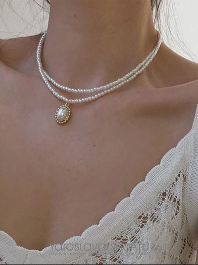 Колье жемчужное в две нити с подвеской
