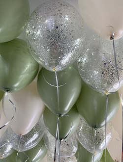 Шары оливковый, кремовый и с конфетти 30 шт под потолок
