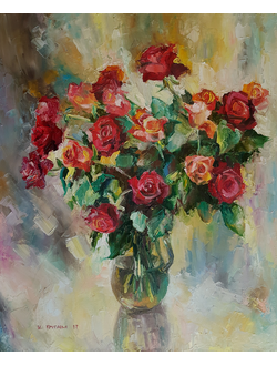 Натюрморт Красные розы в вазе Круглова Ирина